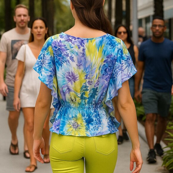 Vintage 80s 90s INVESTMENTS Floral Blouse – Size Large, Bright Retro Vibes - Picture 2 of 7